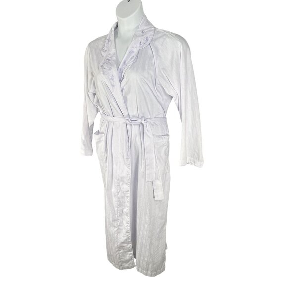 Miss Elaine Womens L Lavender Embroidered Floral Robe Pockets Feminine Timeless - Picture 7 of 14